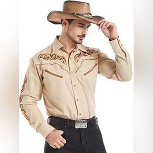 El pionero men’s western cowboy shirt Embroidered  shirt long sleeve casual snap